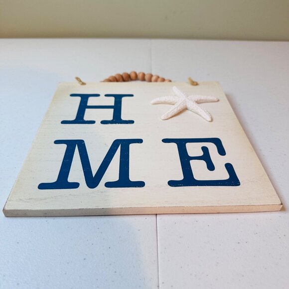 HOME Wall Hanging With Starfish & Beaded Handle Nautical Decor Coastal Cottage - Picture 3 of 7